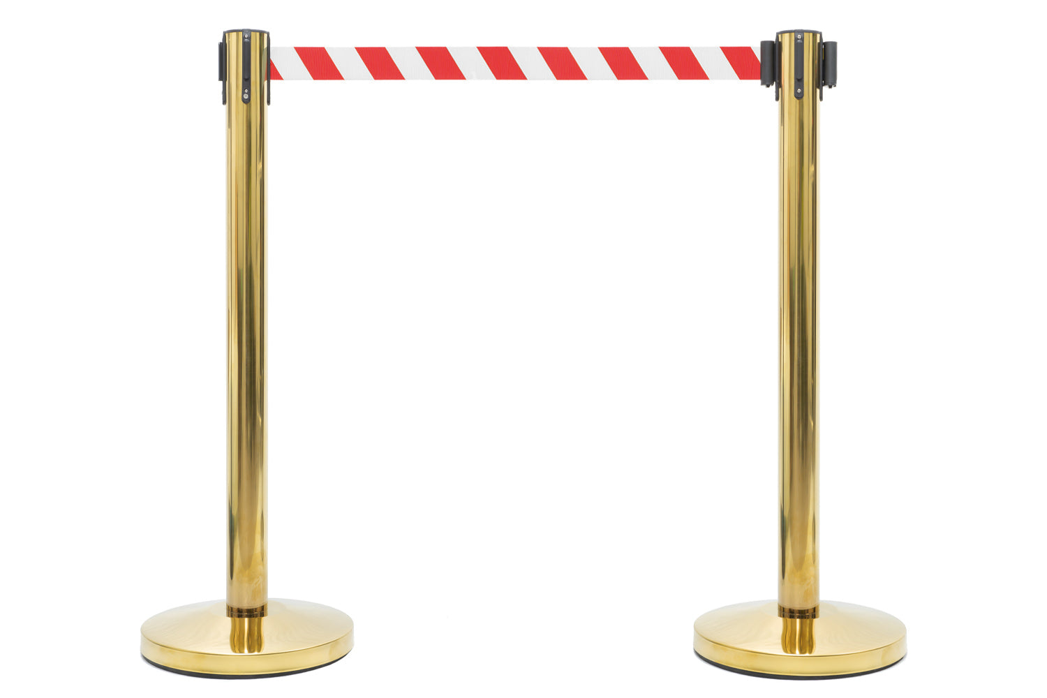 Absperrpfosten mit Gurtband | Messing - Rot-Weiß | Rote Teppiche