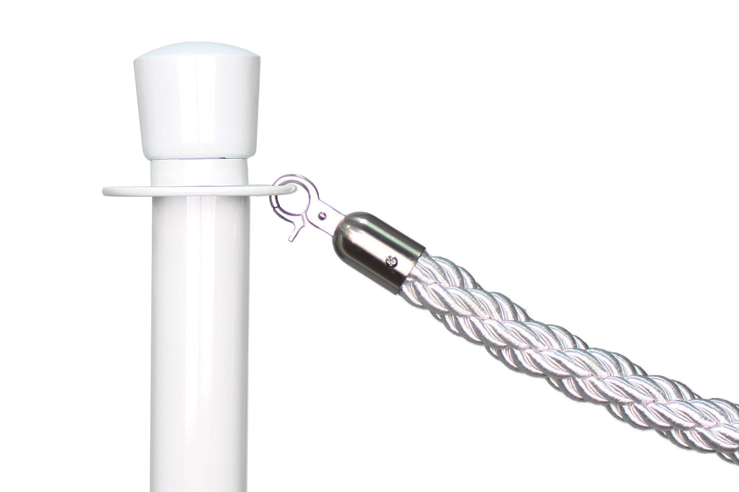 Gedrehtes Absperrseil | Weiß - Gebürstet Chrom | Rote Teppiche