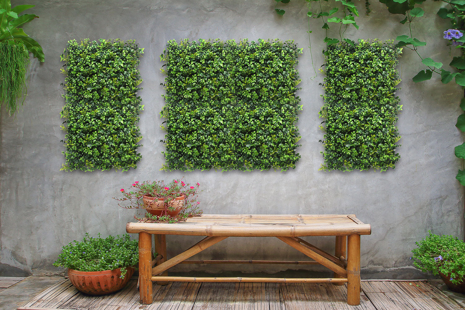Modulare Kunstpflanzen-Hecke | Mix Vert | Rote Teppiche