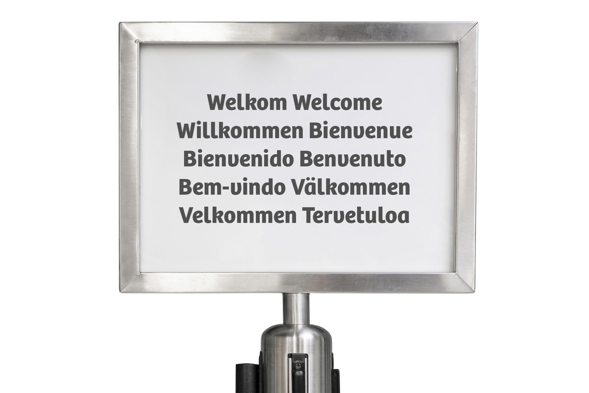 Posterrahmen A4 quer für Gurtband | Gebürstetes Chrom | Rote Teppiche