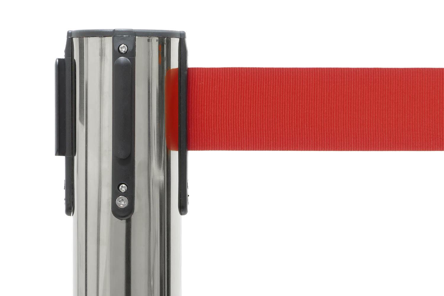Set Absperrpfosten mit Gurtband | Chrom - Rot | Rote Teppiche