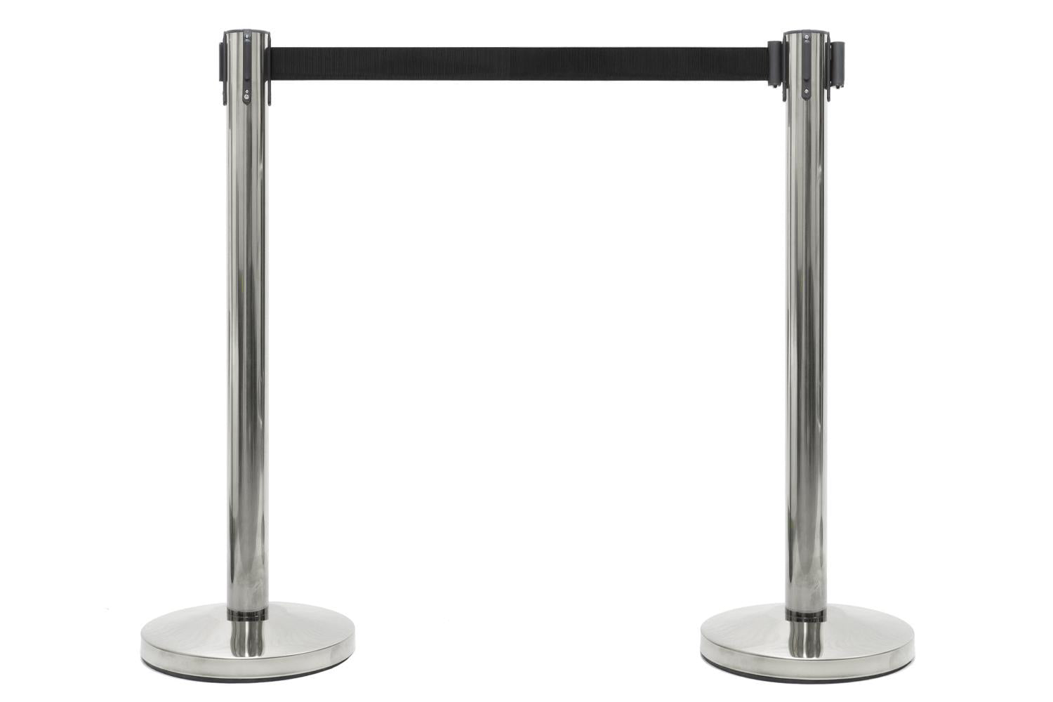 Set Absperrpfosten mit Gurtband | Chrom - Schwarz | Rote Teppiche