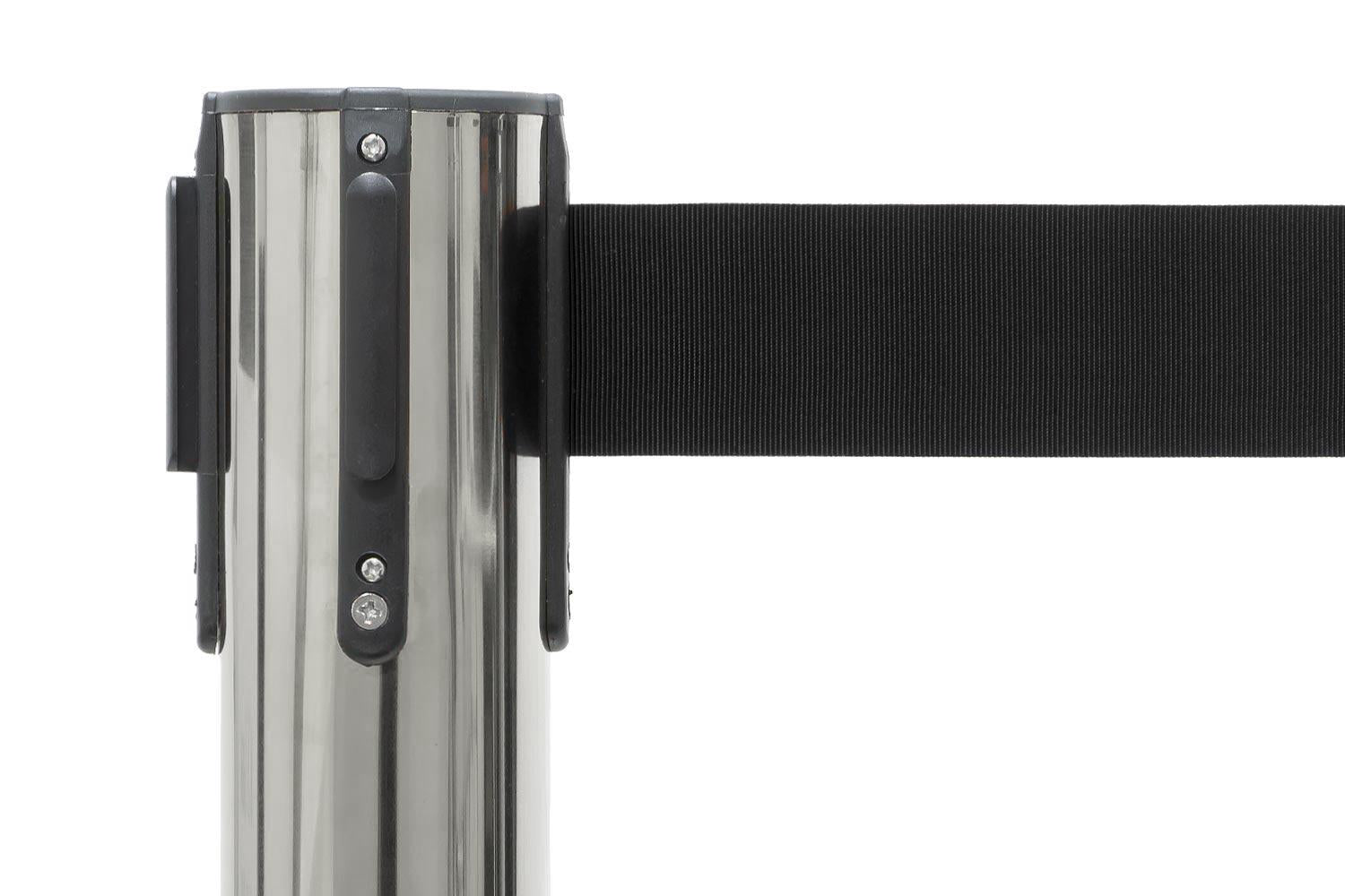 Set Absperrpfosten mit Gurtband | Chrom - Schwarz | Rote Teppiche