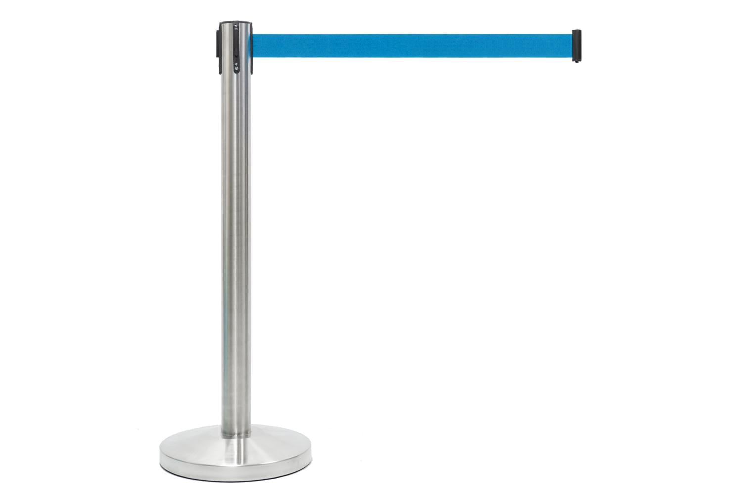 Set Absperrpfosten mit Gurtband | Gebürstetes Chrom - Hellblau | Rote Teppiche