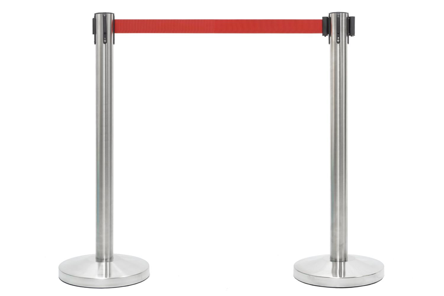 Set Absperrpfosten mit Gurtband | Gebürstetes Chrom - Rot | Rote Teppiche