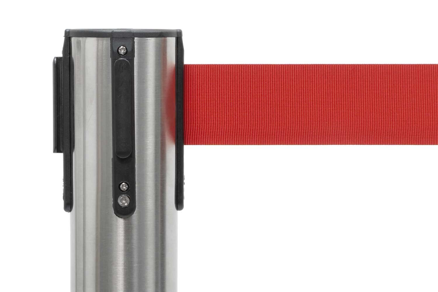 Set Absperrpfosten mit Gurtband | Gebürstetes Chrom - Rot | Rote Teppiche