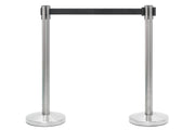 Set Absperrpfosten mit Gurtband | Gebürstetes Chrom - Schwarz | Rote Teppiche