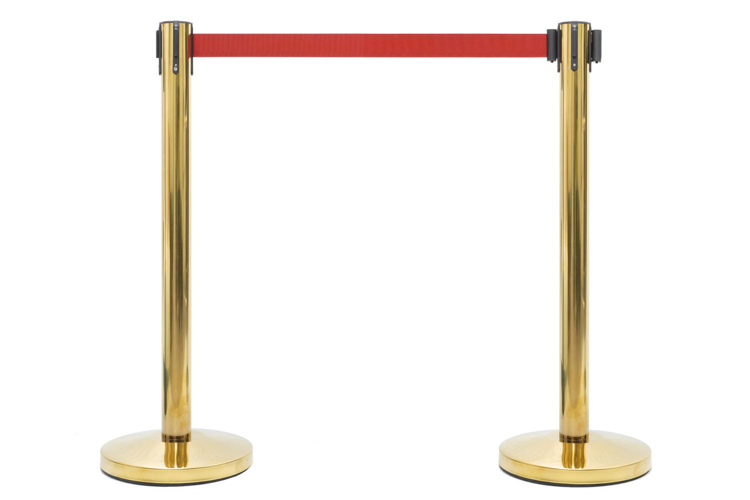 Set Absperrpfosten mit Gurtband | Messing - Rot | Rote Teppiche